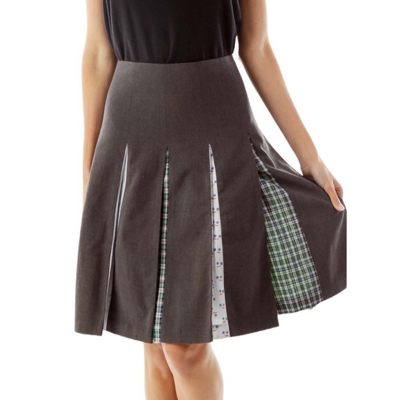 Elevenses Gray Multi Print Pleated A-Line Skirt - Picture 2 of 8